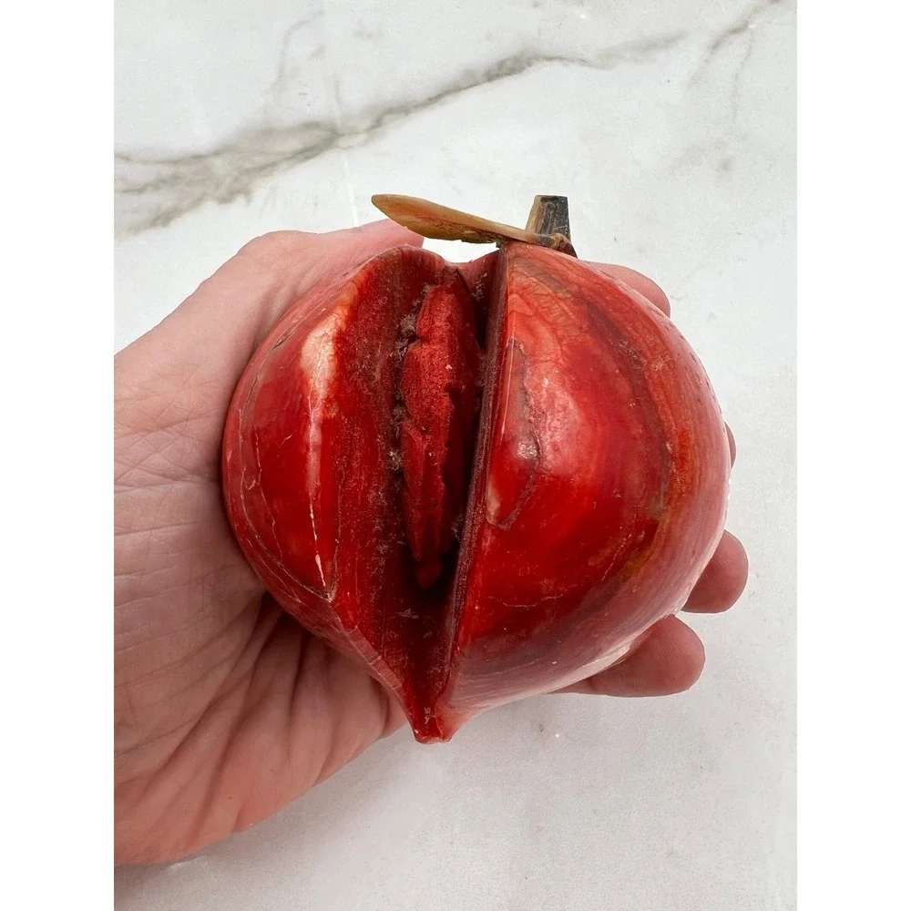 Vintage Mexican Onyx Stone Fruit Set of 5 Pomegranate Pineapple Pear Hand Carved